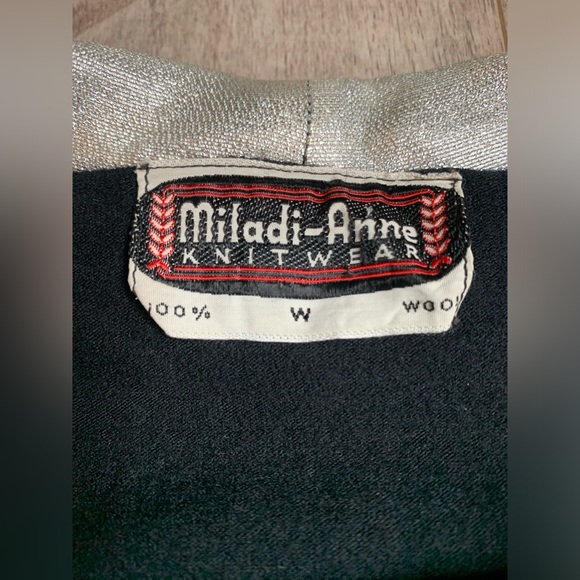 VTG Womans Top 100% Wool Black And Silver Size S Miladi-Anne Knitwear Rockabilly - Picture 4 of 10